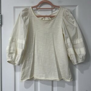 Nation LTD Ivory Puff Sleeve Cotton Blouse Feminine Coastal Quiet Luxury Small